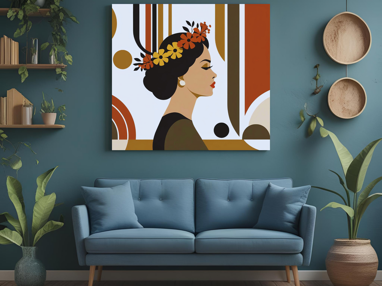 Geometric Female Wall Art – Mid-Century Modern Abstract Portrait Print – Boho Neutral Home Decor – Framed  Poster